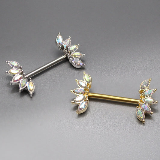 Steel AB Crystal Petal Nipple Bar
