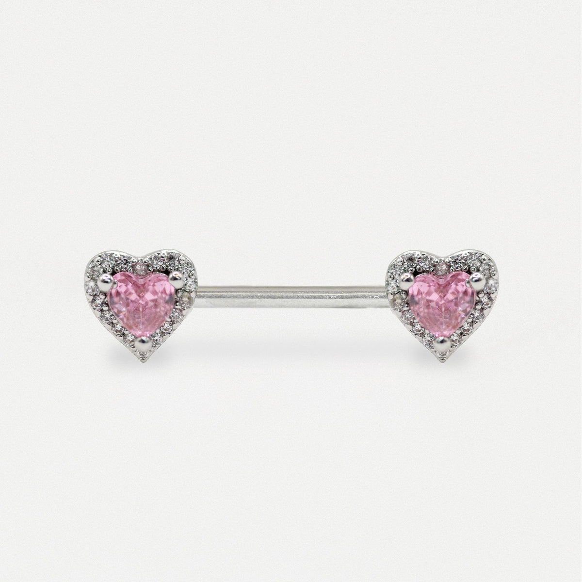 Steel Pink Heart Crystal Nipple Bar