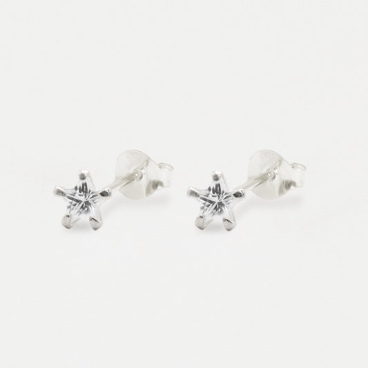 Boxed Silver Star Clear CZ Studs - 6mm