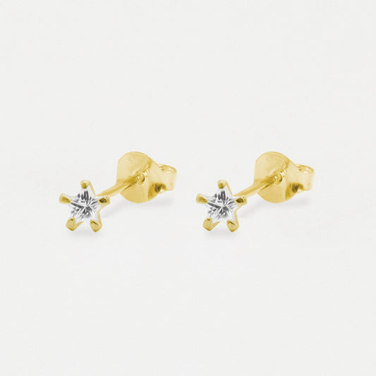 Boxed Gold Plated Star Clear CZ Studs - 5mm