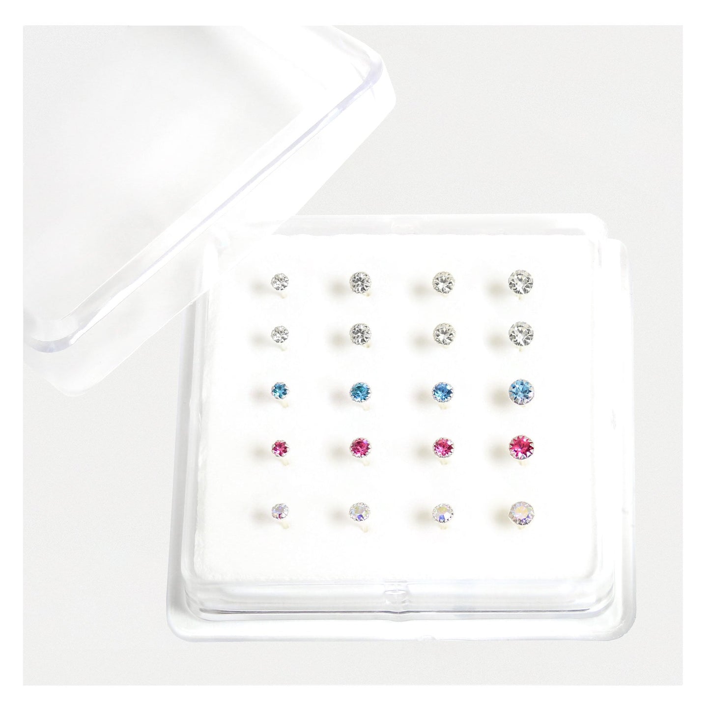 Silver Clawset Gem Nose Pins, Assorted Colours, Various Sizes