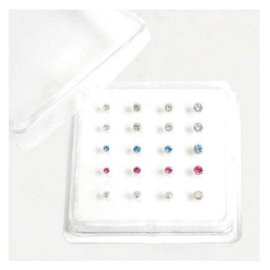 Silver Clawset Gem Nose Pins, Assorted Colours, Various Sizes