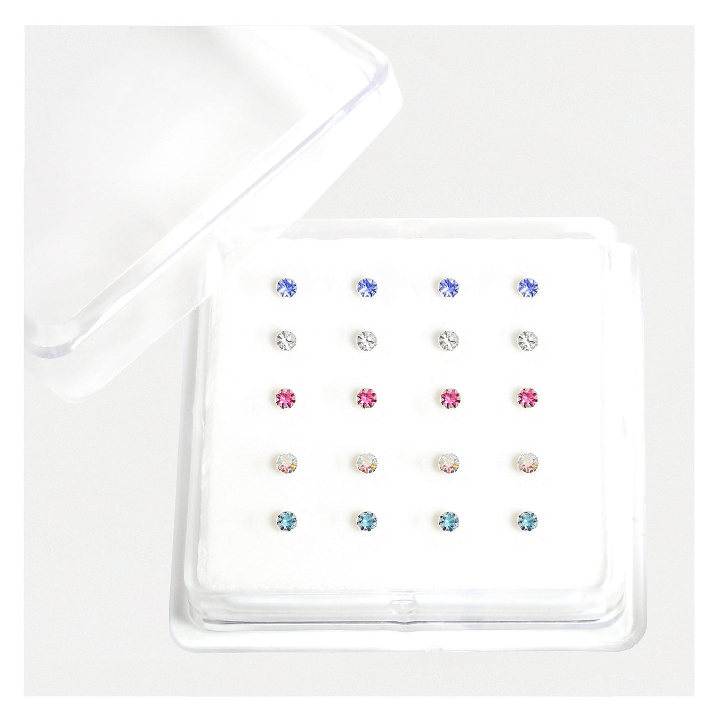 Silver Round Claw Set Nose Pins - 2mm, Bobble Back, Assorted Colours