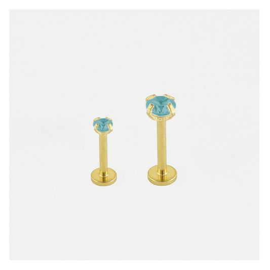 Gold PVD Steel Clawset Jewelled Round Labret - 1.2mm - Internally Threaded - Multi-Size Gem Tops