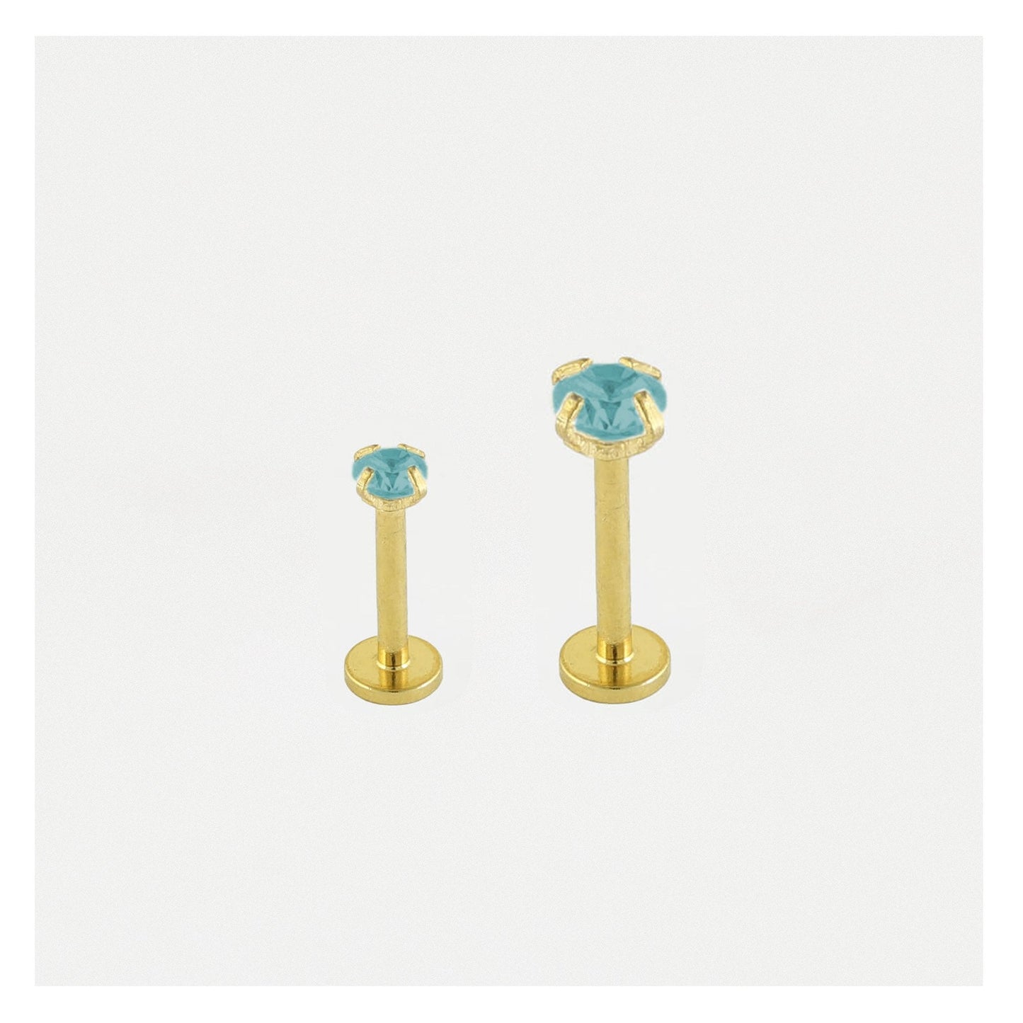 Gold PVD Steel Clawset Jewelled Round Labret - 1.2mm - Internally Threaded - Multi-Size Gem Tops