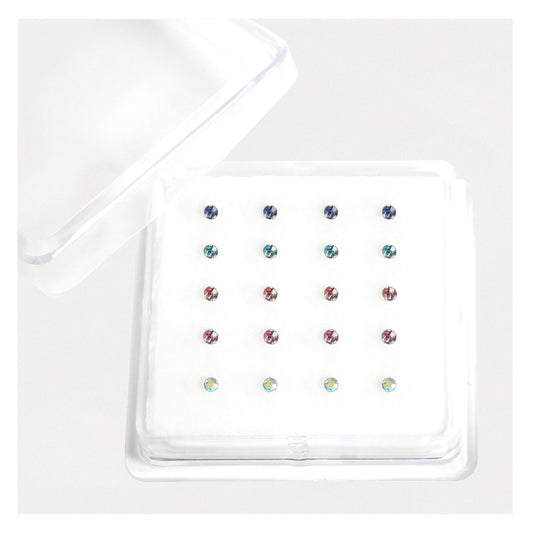 Silver Round Crystal Nose Stud - 2mm, Assorted Colours