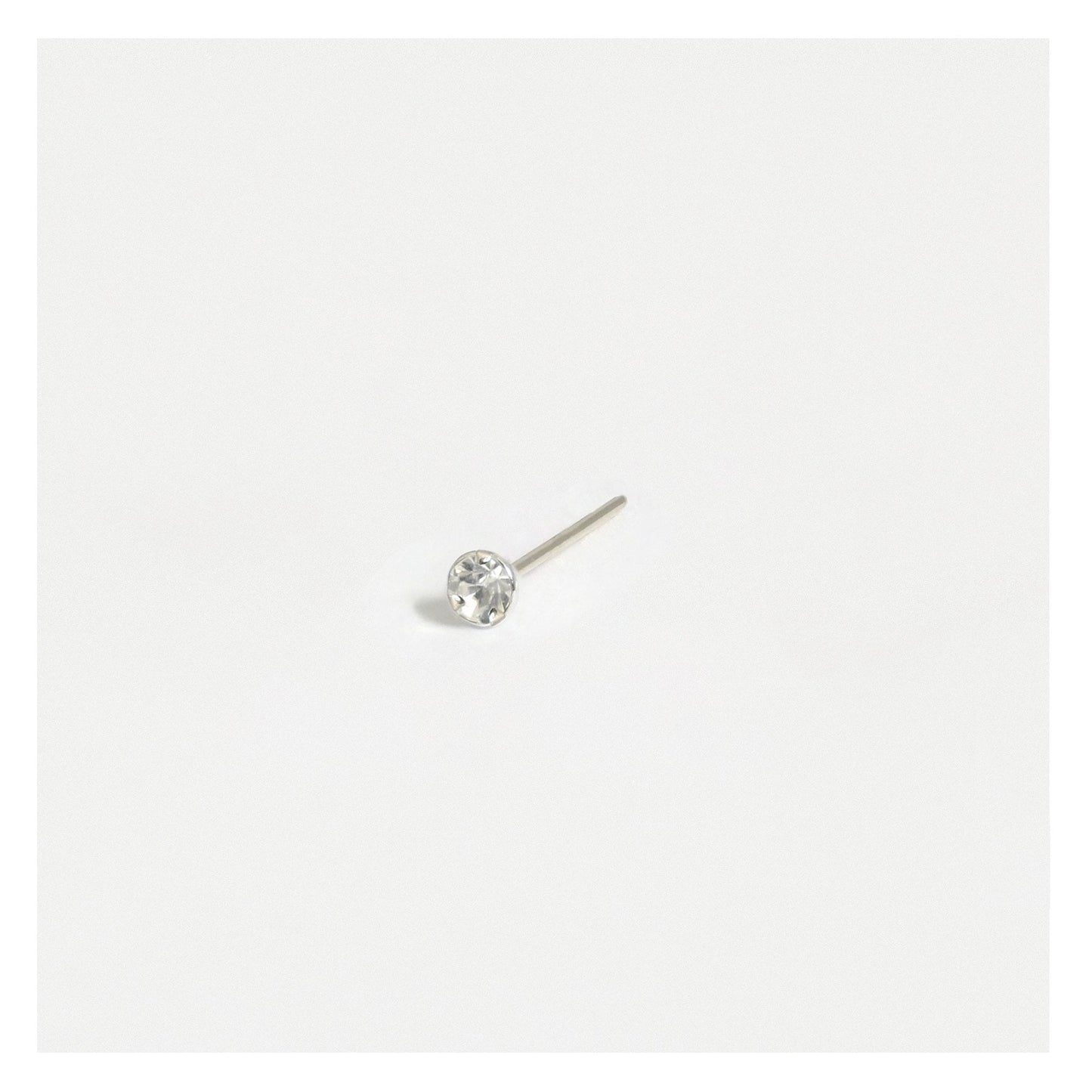 Silver Round Clear Crystal Nose Stud - 2mm