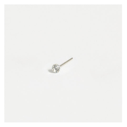 Silver Round Clear Crystal Nose Stud - 2mm