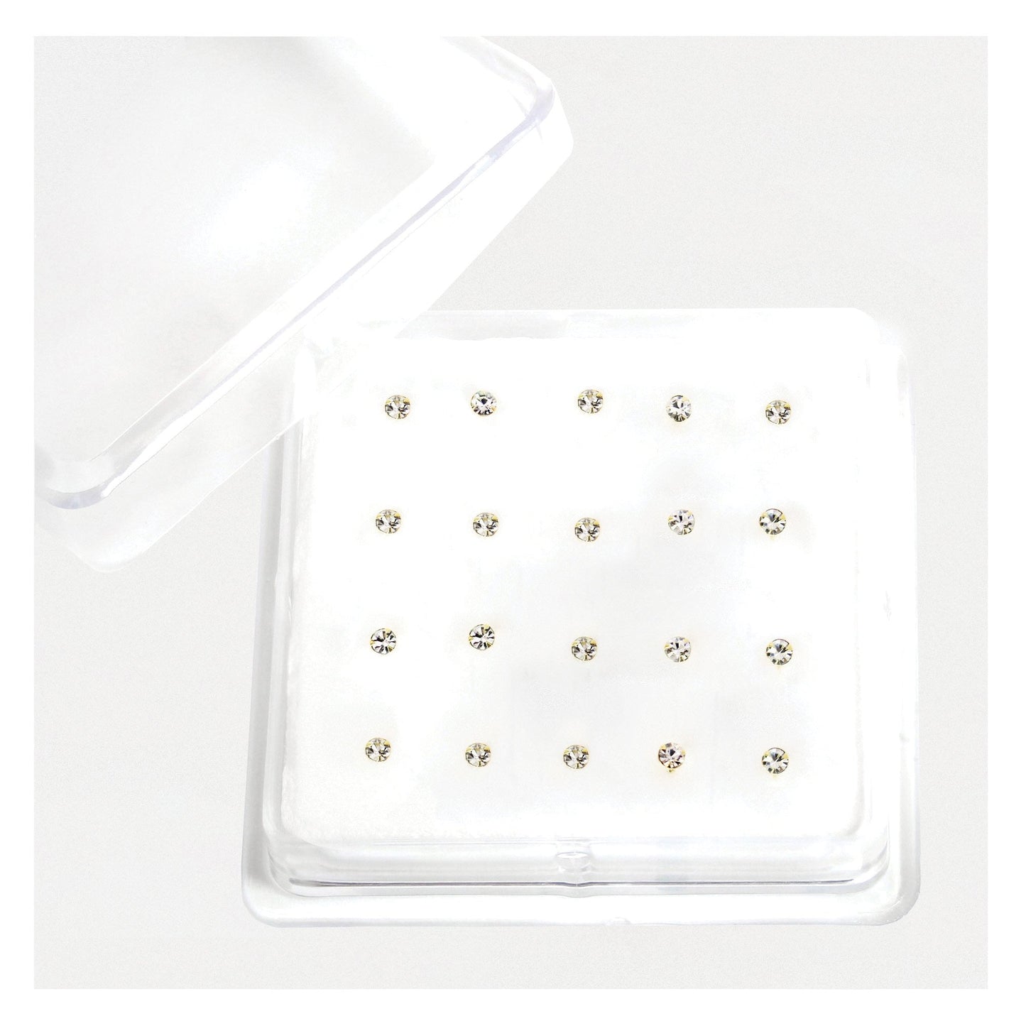 Gold Plated Sterling Silver Round Clear Clawset Nose Stud - 2mm