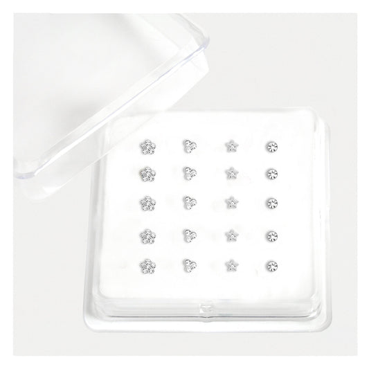 Silver Brilliant Burst Clear Nose Pins - Mixed Designs