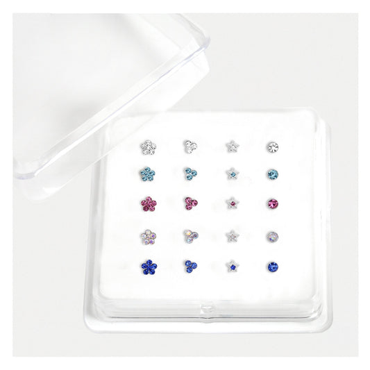 Silver Brilliant Burst Nose Pins - Mixed Designs, Assorted Colours