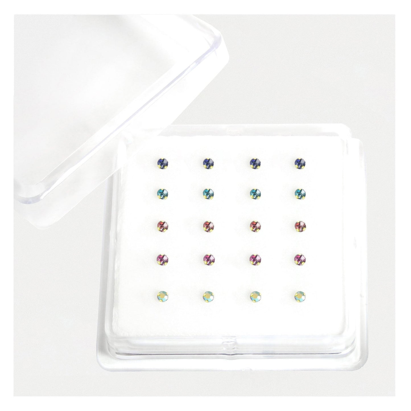 Gold Plated Silver Round Clawset Nose Stud - 2mm, Assorted Colours
