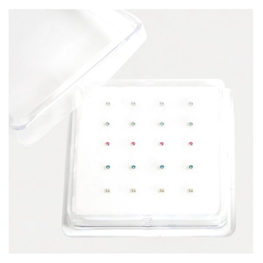 Silver Round Crystal Nose Pins - 1mm, Assorted Colours