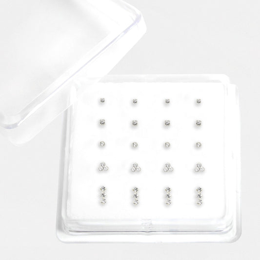 Silver Crystal Nose Pins - Mixed Designs