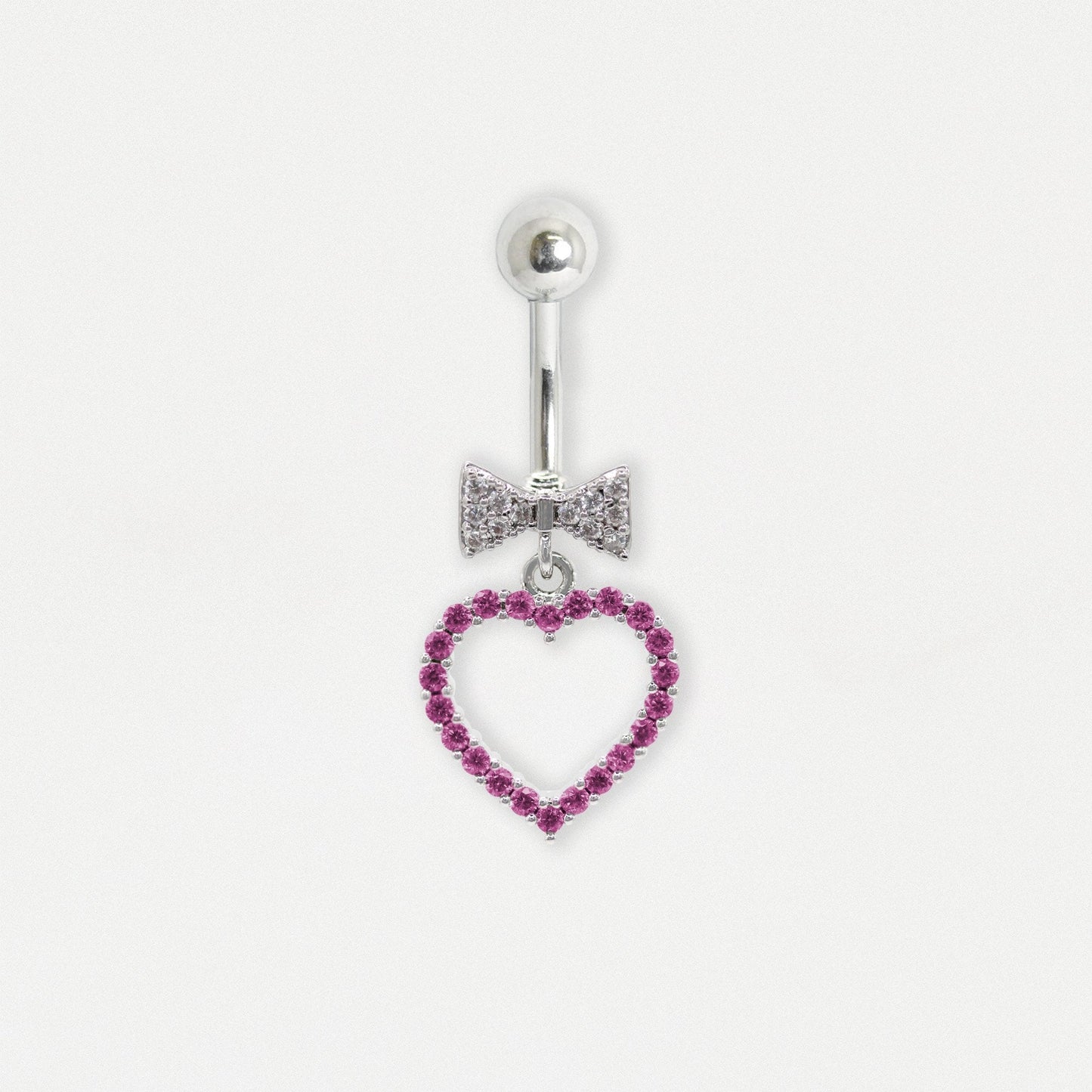 Steel Sweetheart Bow and Heart Dangle Belly Bar