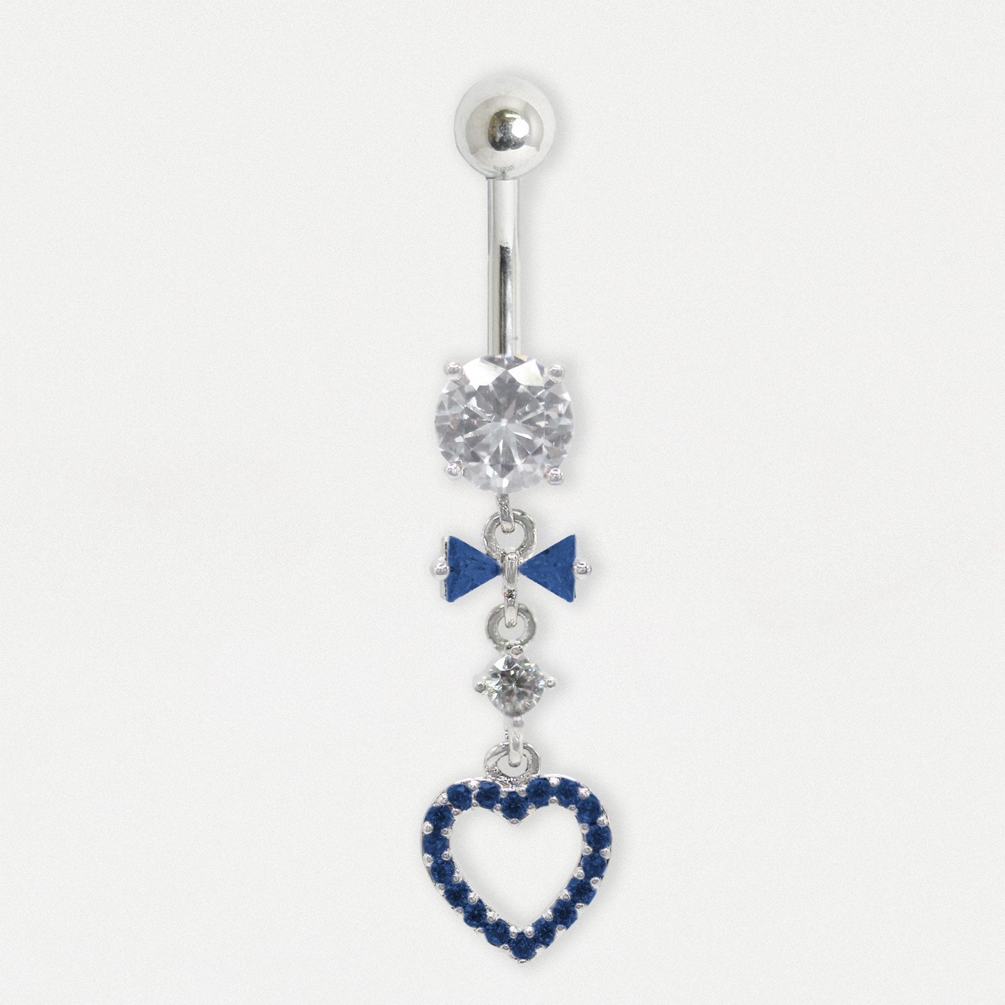 Steel Diamond Bow Heart Navel Bar