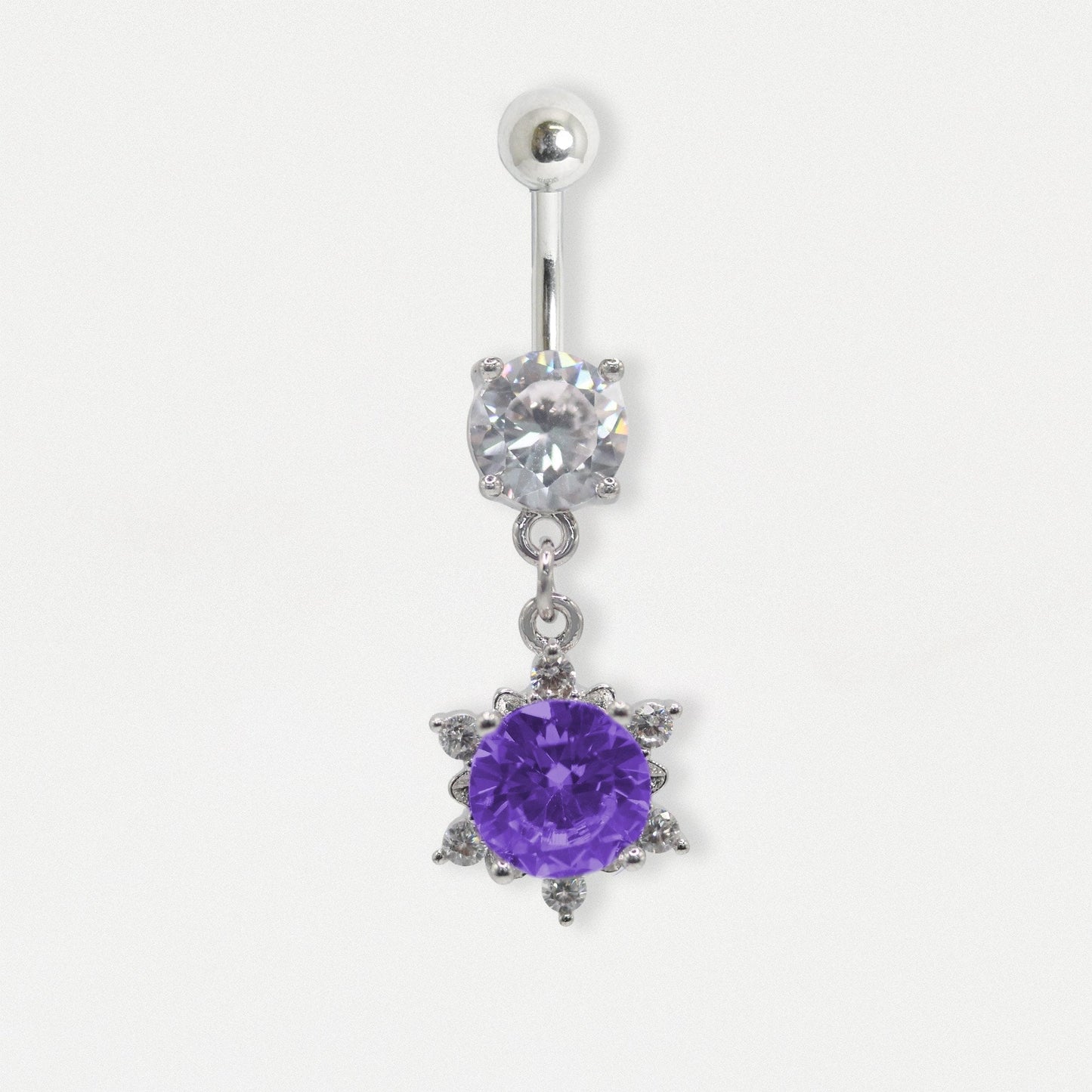 Steel Crystal Sunburst Drop Navel Bar