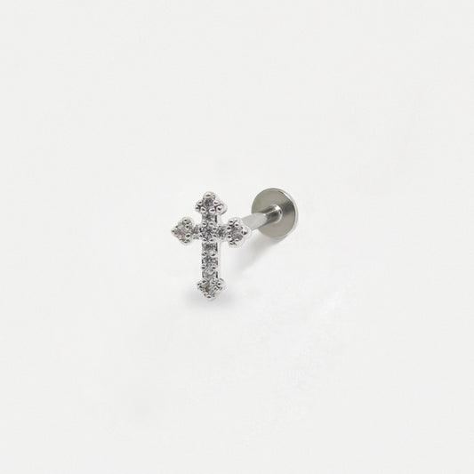 Steel Crystal Cross Flatback Labret