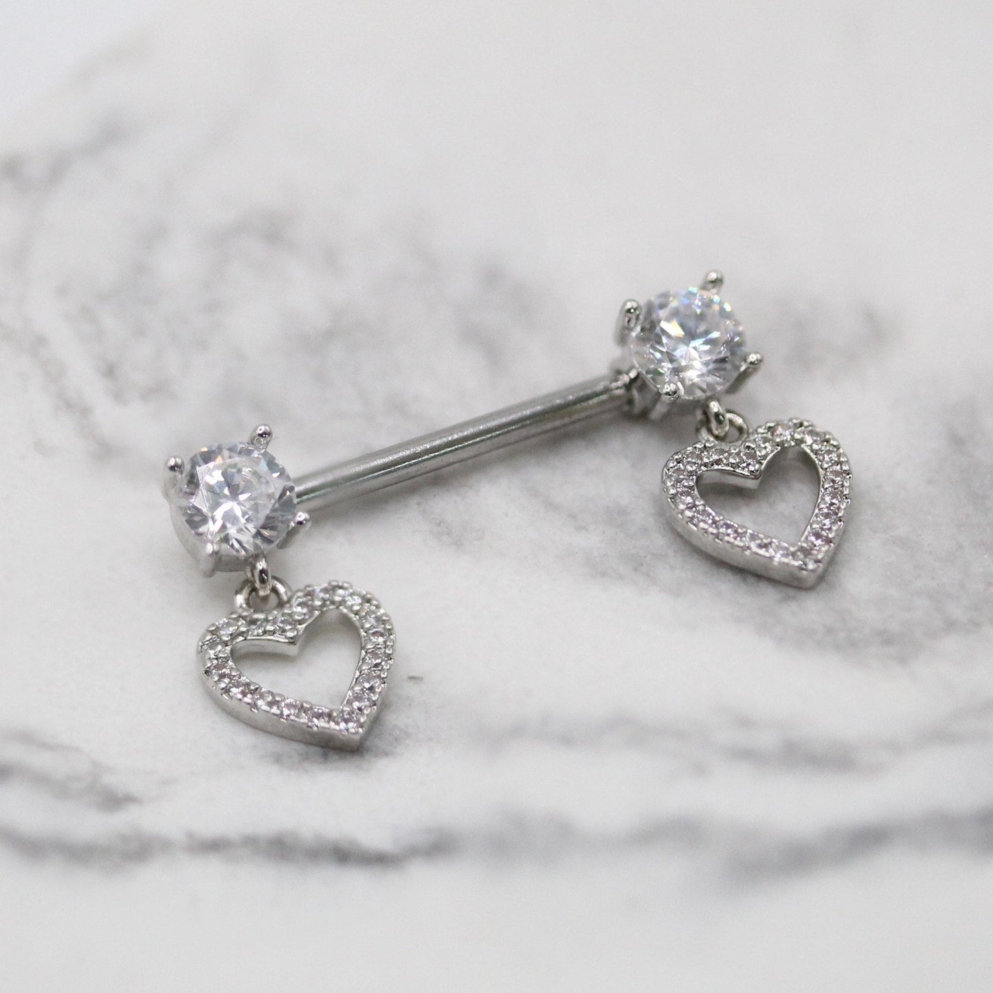 Steel Twin Heart Drop Nipple Bar