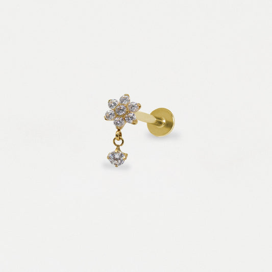 Flower Labret with Crystal Charm Drop