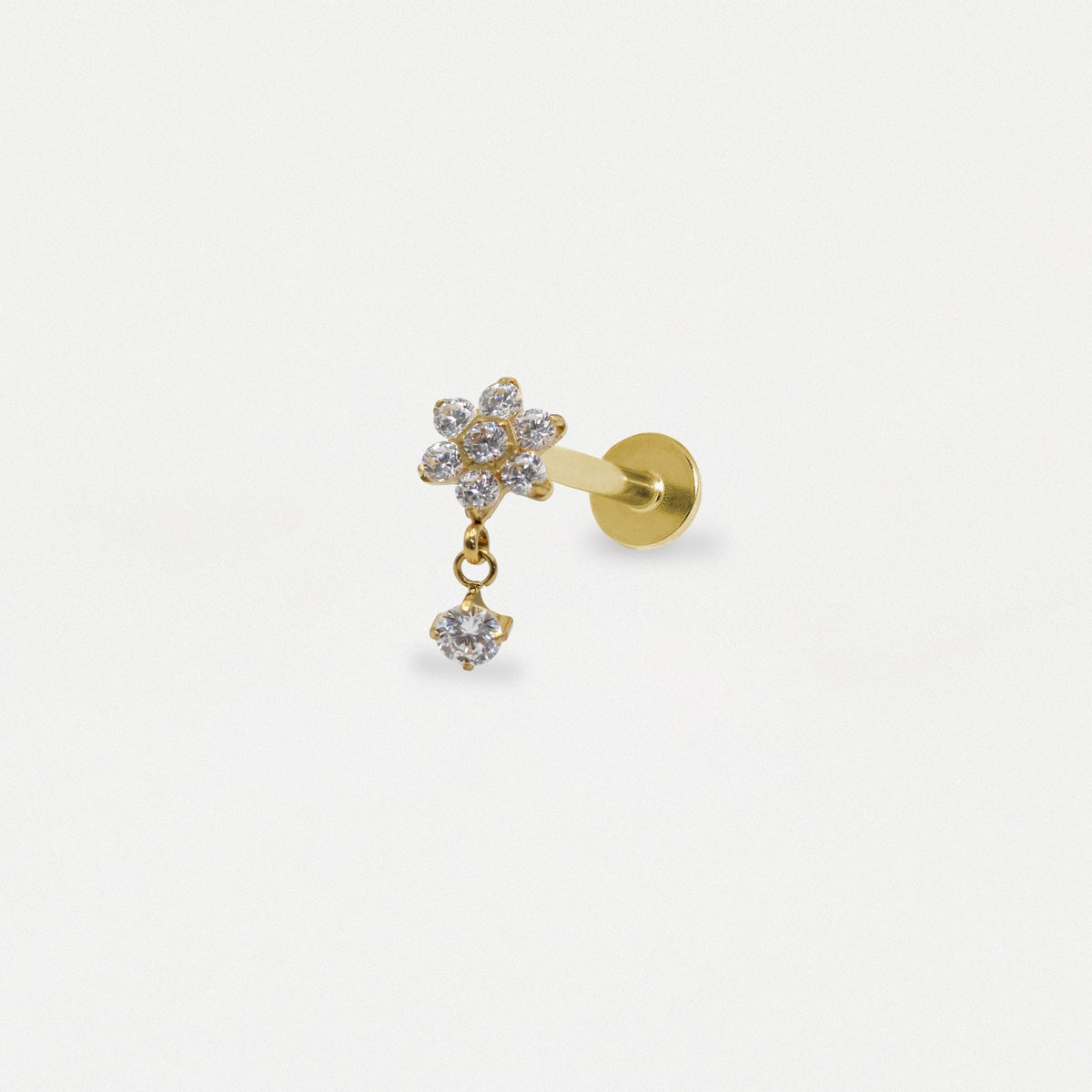 Flower Labret with Crystal Charm Drop