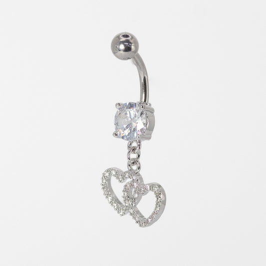 Steel Crystal Heart Duet Belly Bar