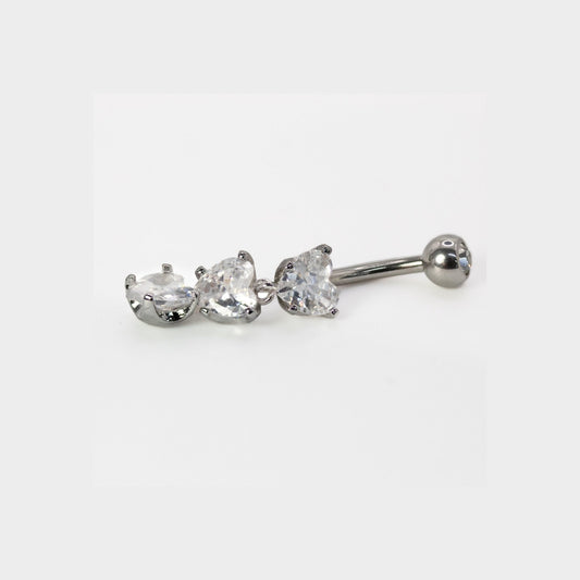Steel Triple Heart Radiance Dangle Belly Bar