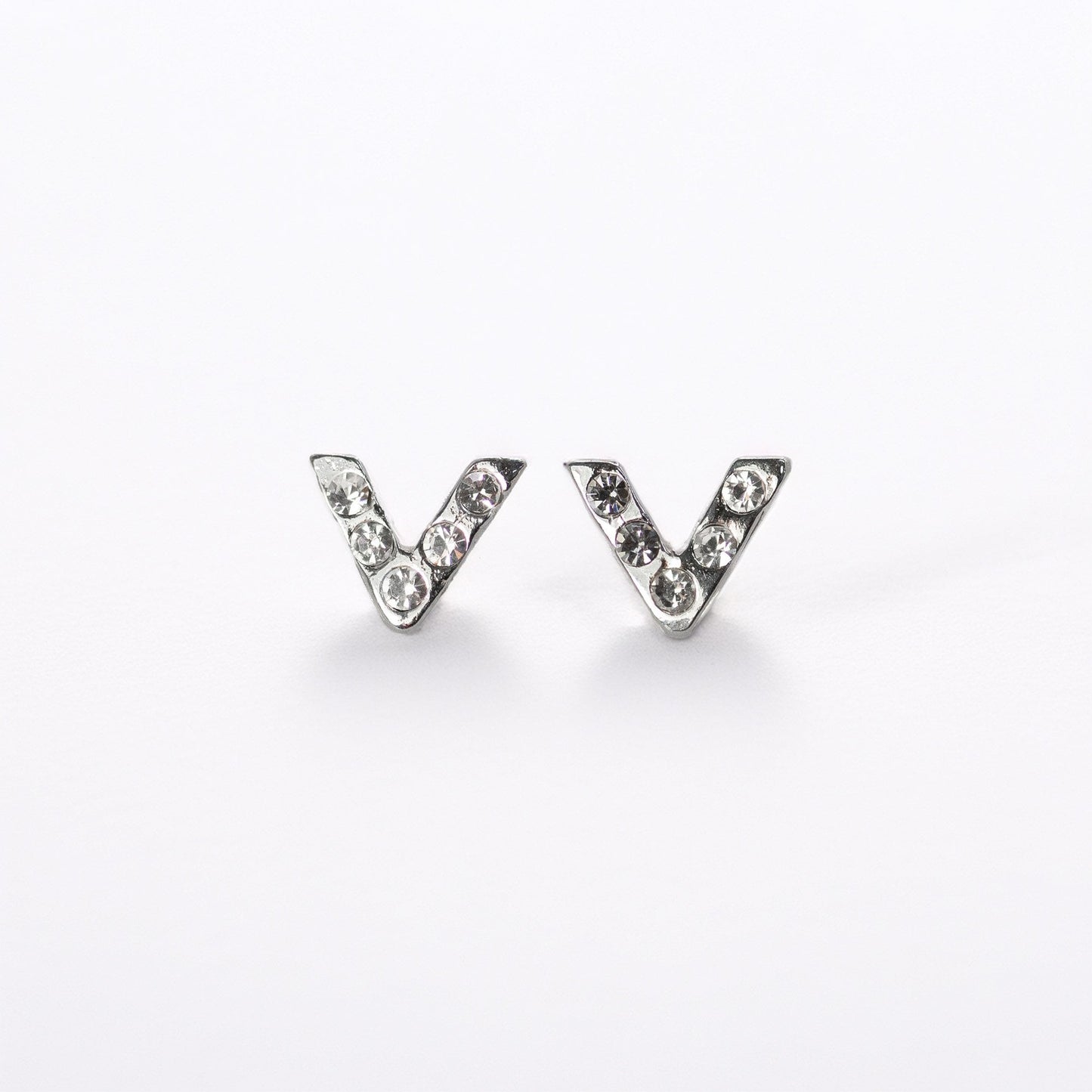 Silver Crystal V-Shape Chevron Stud Earrings