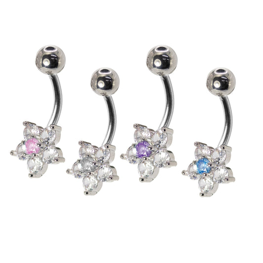 Steel Crystal Cluster Flower Navel Bar