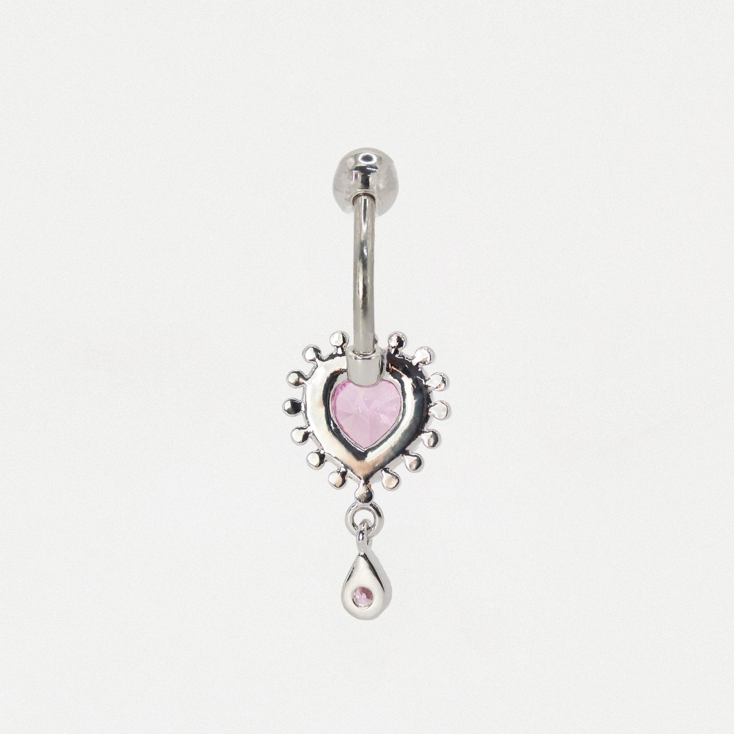 Steel Rose Gemset Heart & Teardrop Dangly Navel Bar
