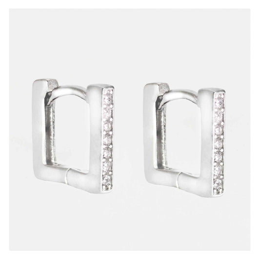 Silver Crystal Square Hoop Earrings - 10mm