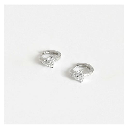 Silver Crystal Trinity Cluster Huggie Hoop Earrings - 8mm