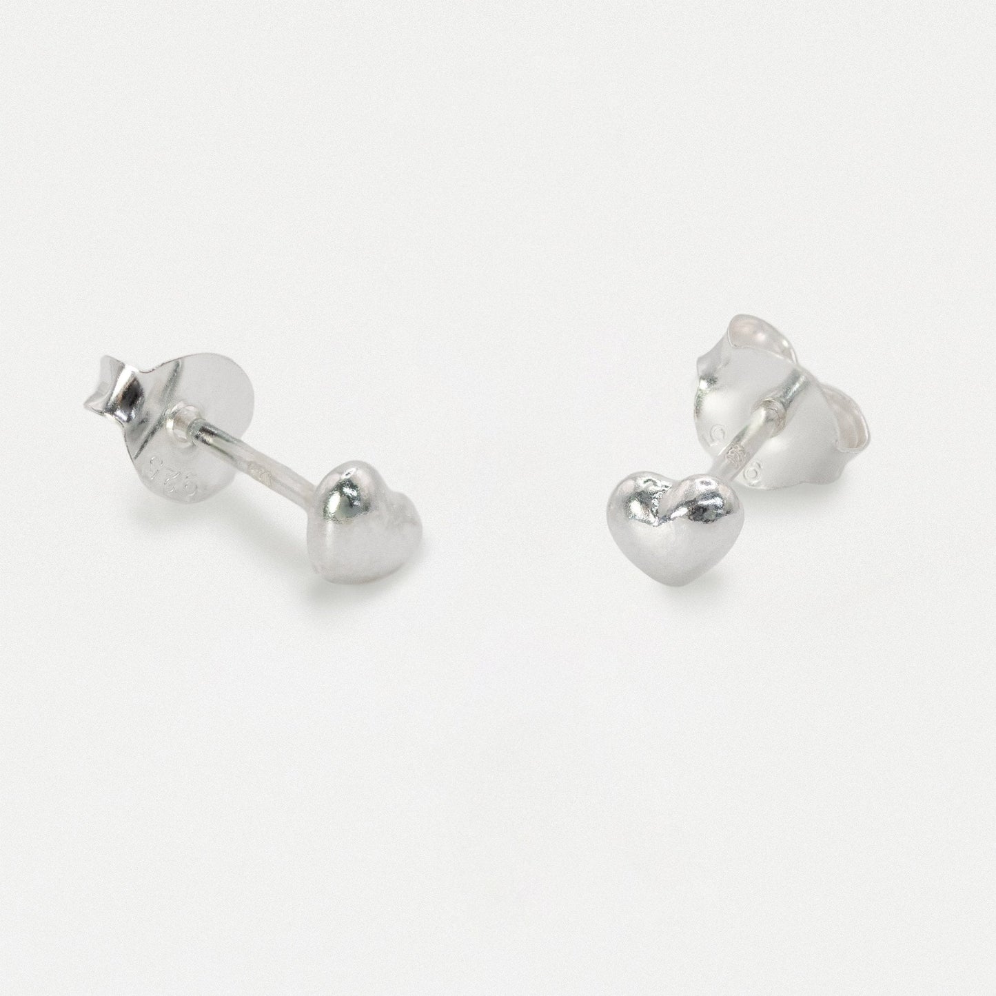 Silver Puffed Heart Ear Studs - 4mm