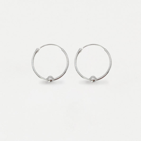 Silver Fixed Ball Hoop Earrings - 16mm