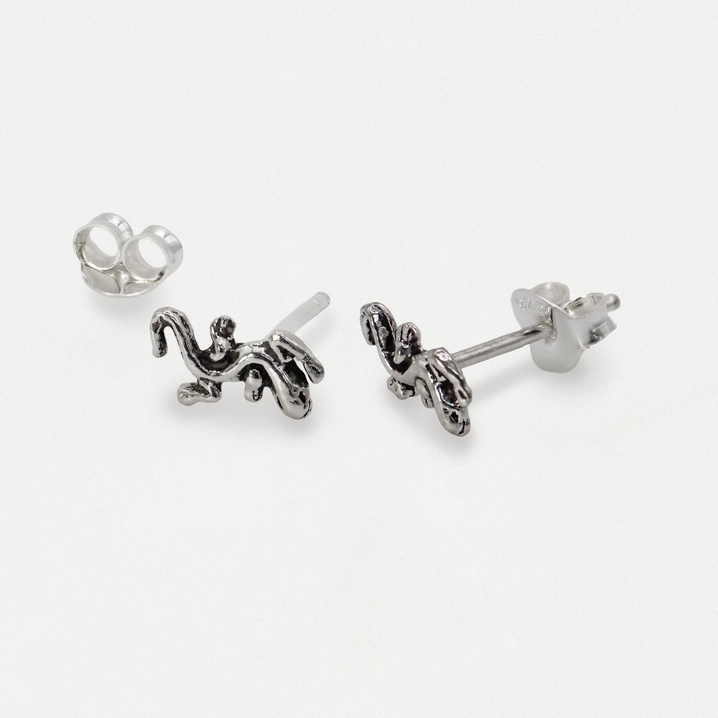 Silver Oxidised Gecko Lizard Stud Earrings - 8mm