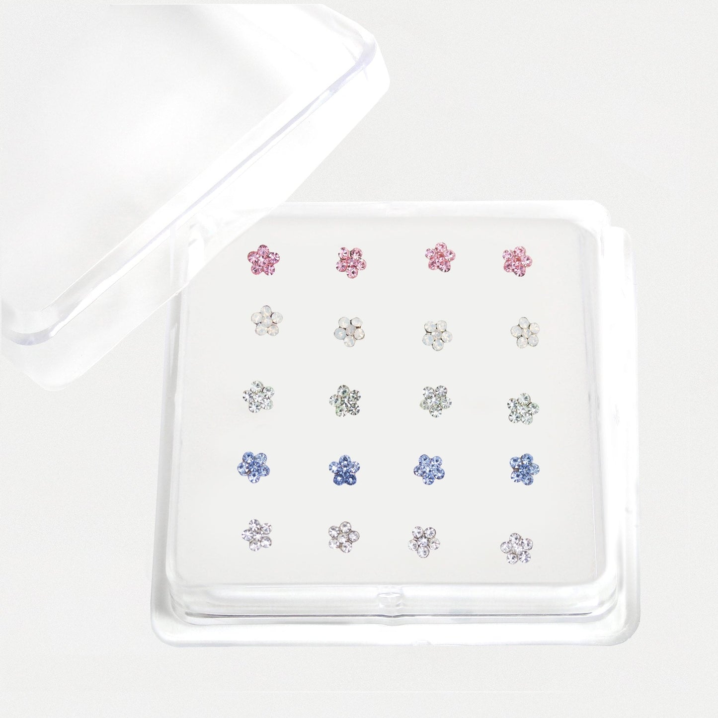 Silver Crystal Daisy Nose Stud - 4mm, Assorted Colours