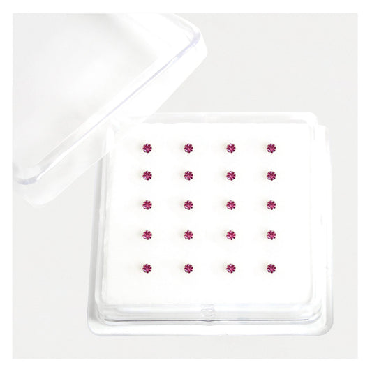 Silver Round Clawset Crystal Nose Pins - 2mm, (Single Colour Boxes)
