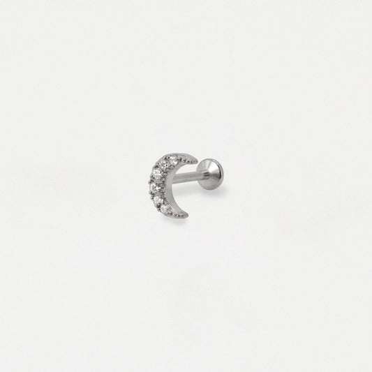 Steel Crystal Crescent Moon Flat Back Labret