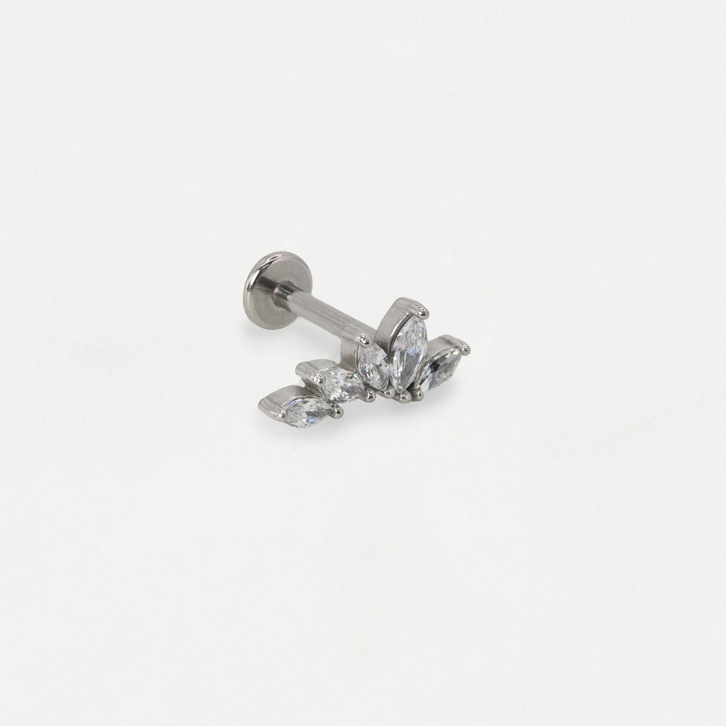 Steel Crystal Marquise Petal Curved Flat Back Labret - Internally Threaded