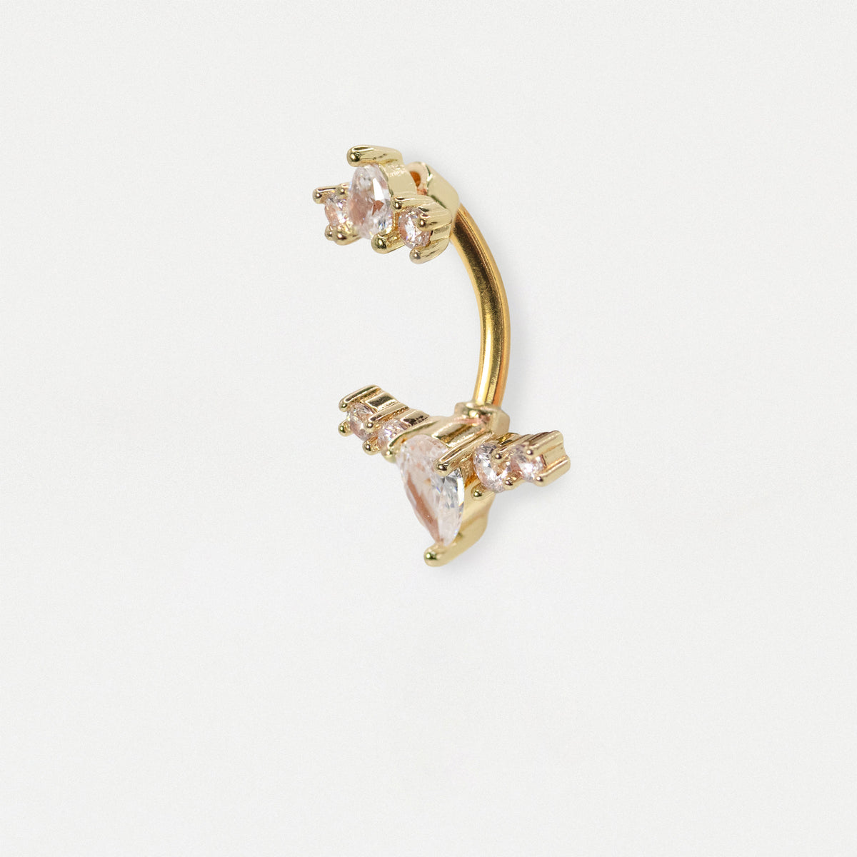 316L Steel & Gold PVD Pear & Fan Crystal Belly Bar