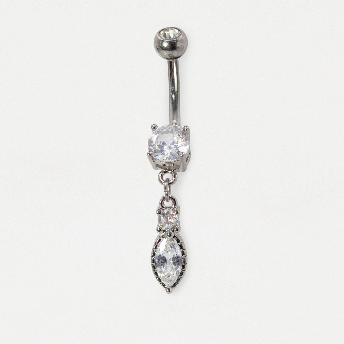 Steel Bezel Marquise Crystal Teardrop Belly Bar
