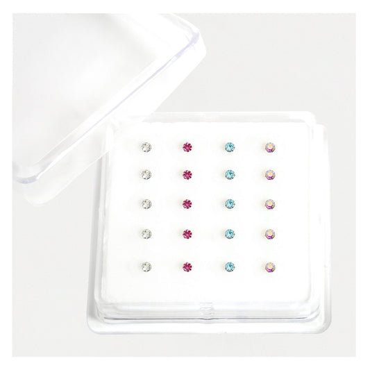 Silver Round Claw Set Nose Pins - 2mm, Assorted Colours