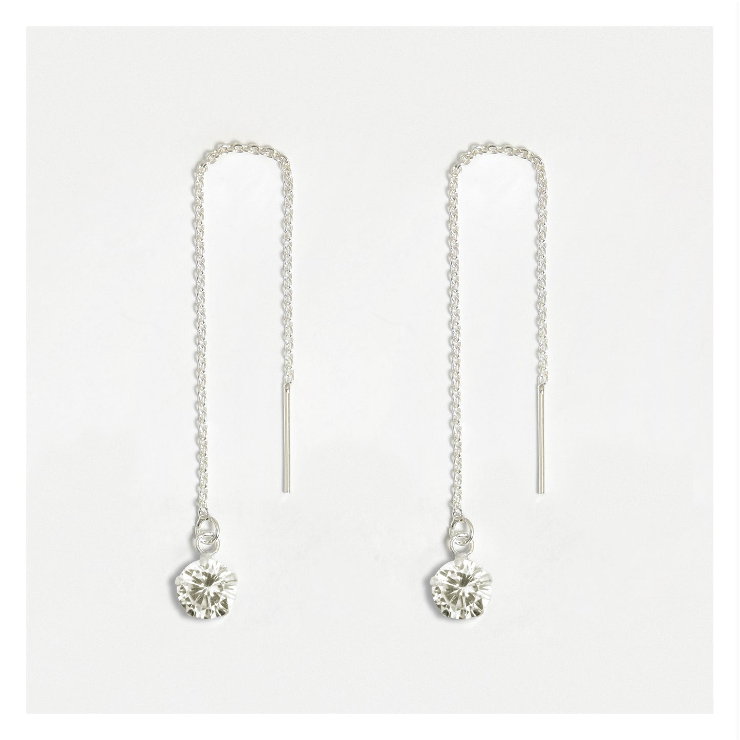 Silver Solitaire Crystal Threader Earrings