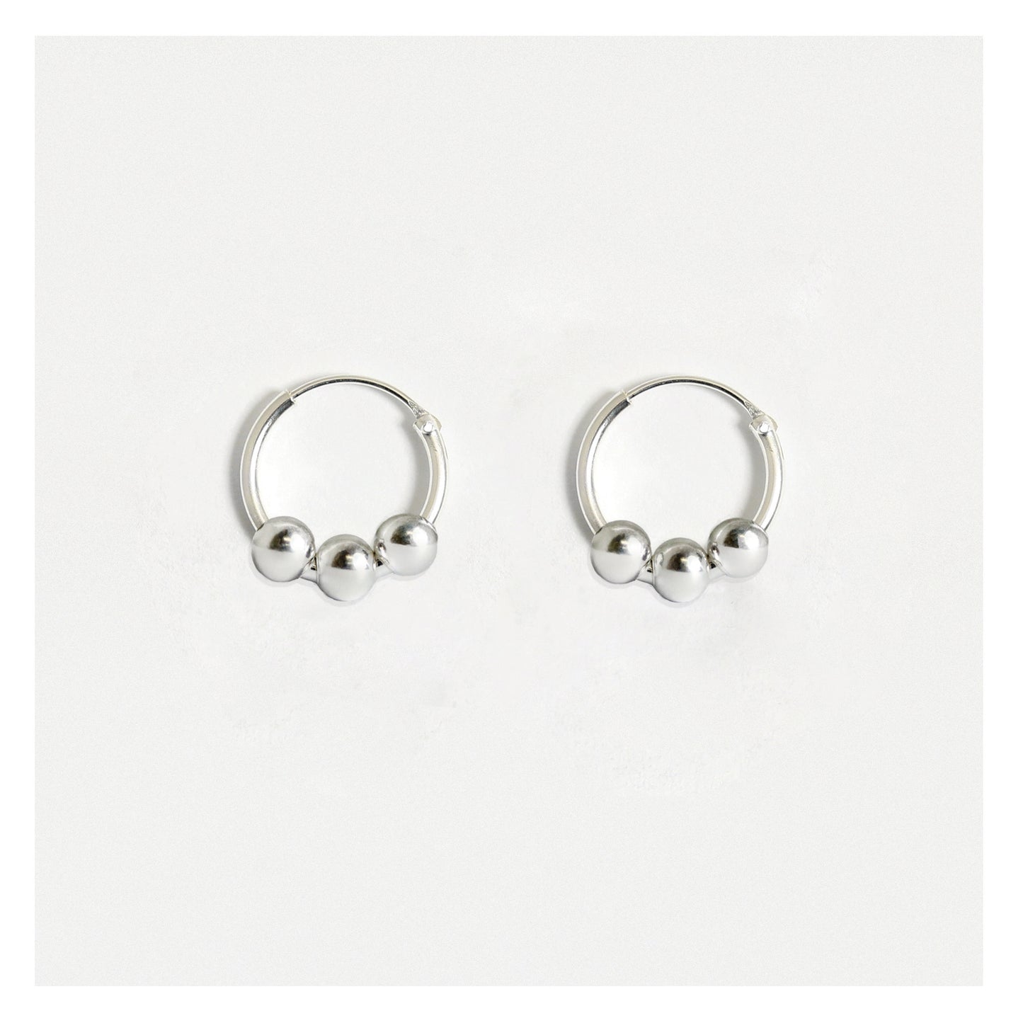 Silver Triple Bead Hoop Earrings - 10mm