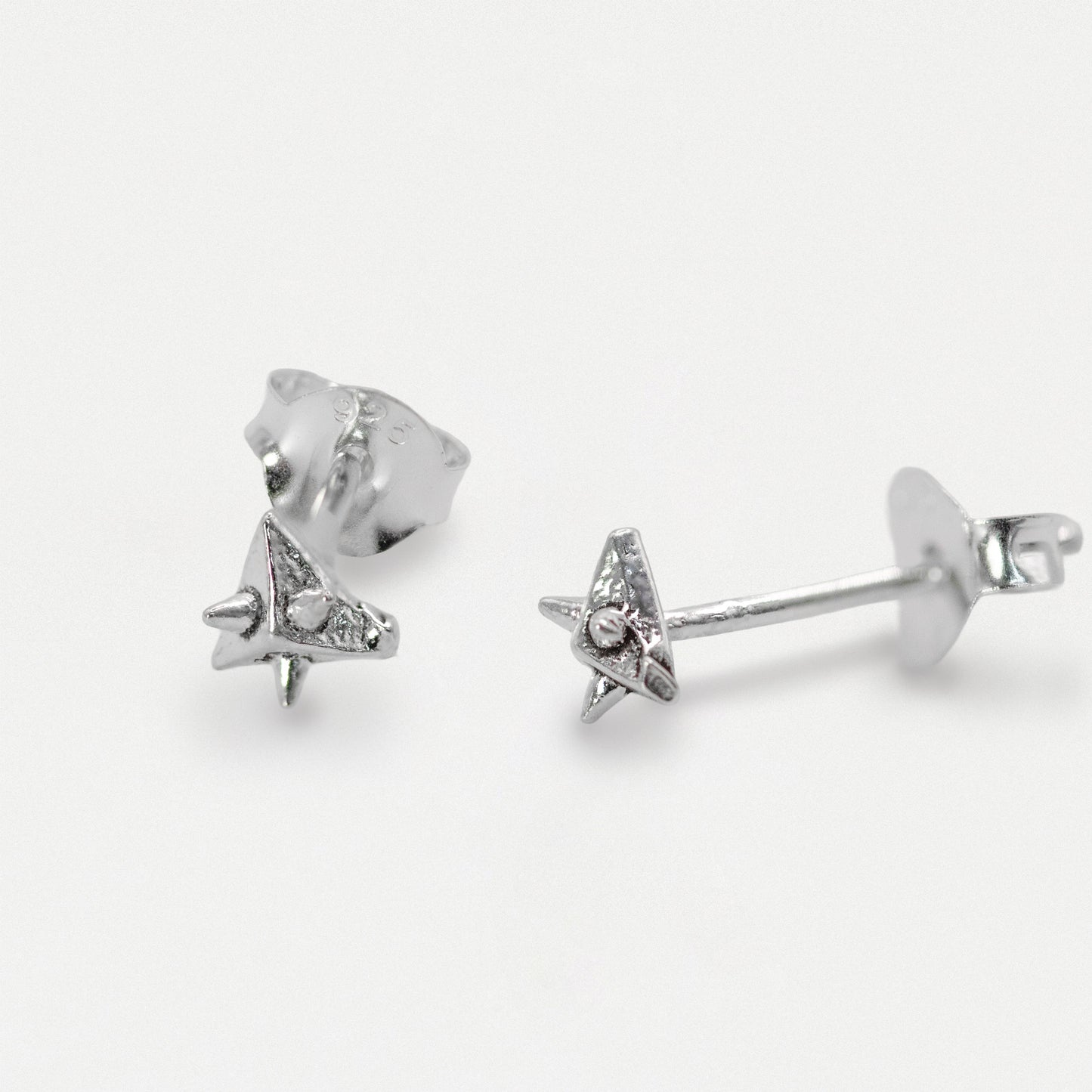 Silver Textured North Star Stud Earrings