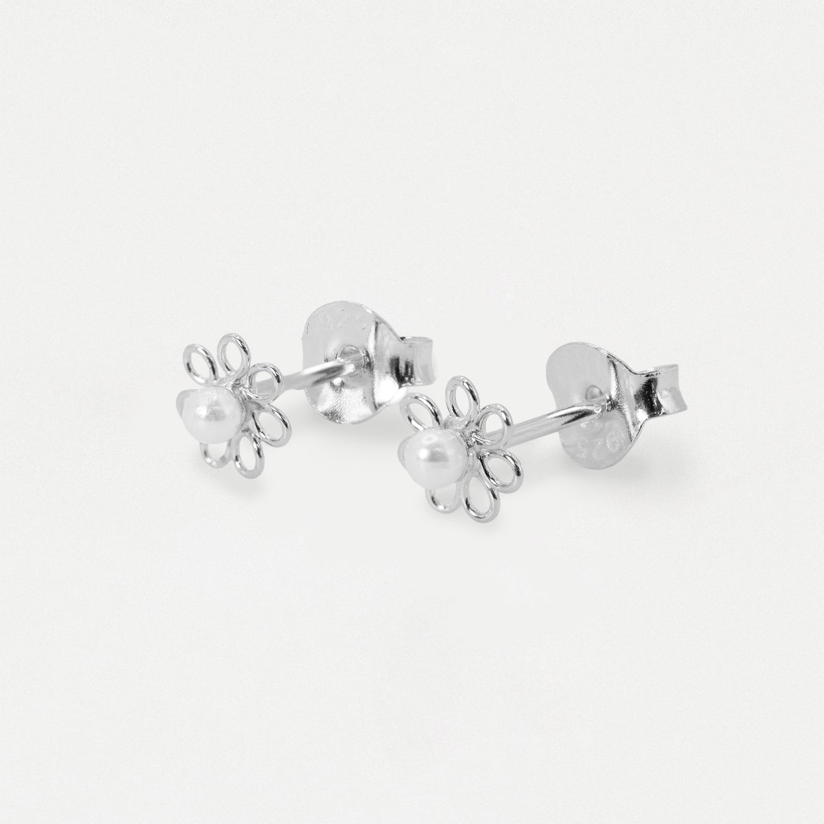 Silver & Gold Plated Daisy Faux Pearl Ear Studs