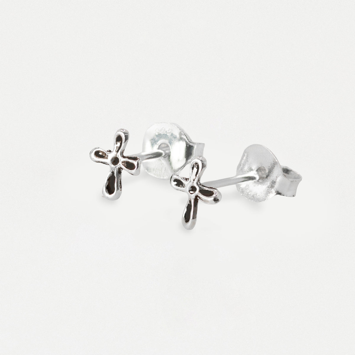 Silver Tiny Cut Out Cross Stud Earrings