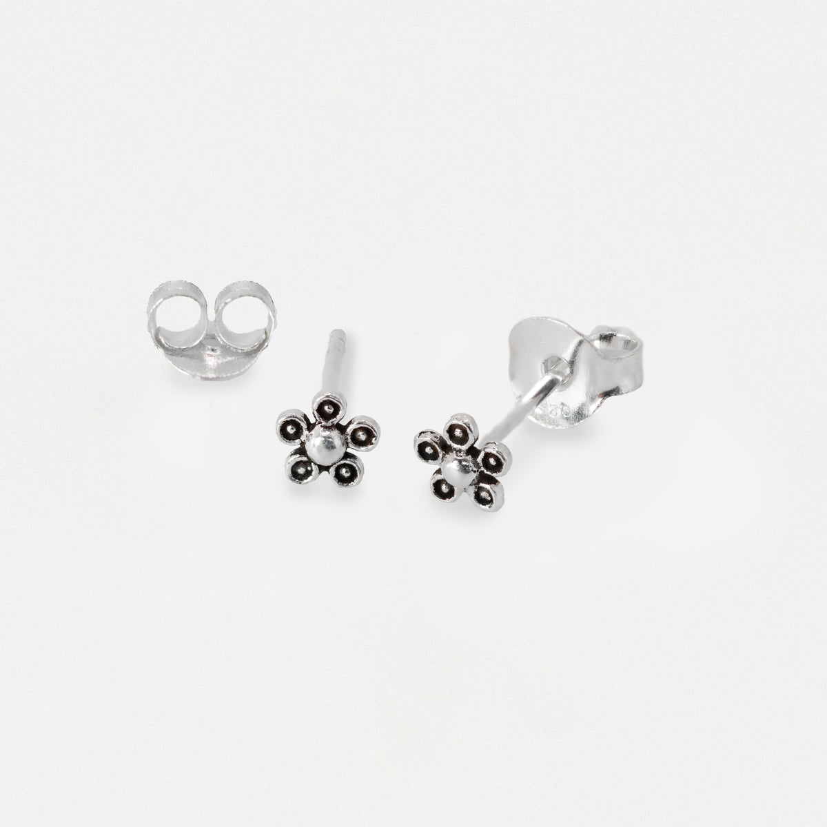 Silver Tiny Marcasite Flower Ear Studs