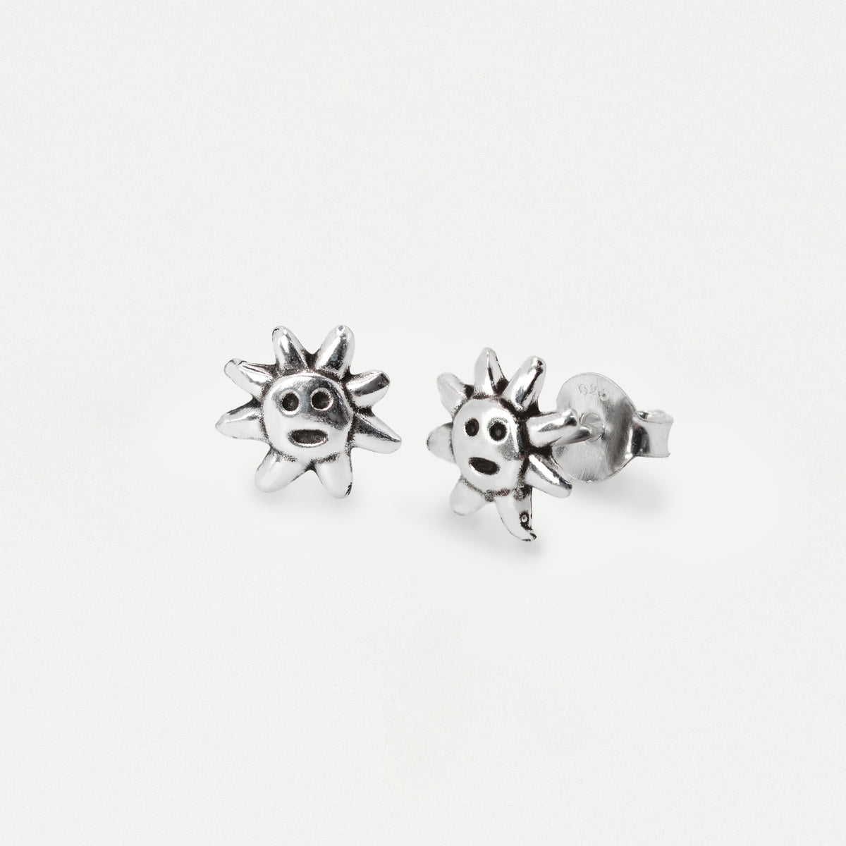 Silver Smiling Sun Face Ear Studs