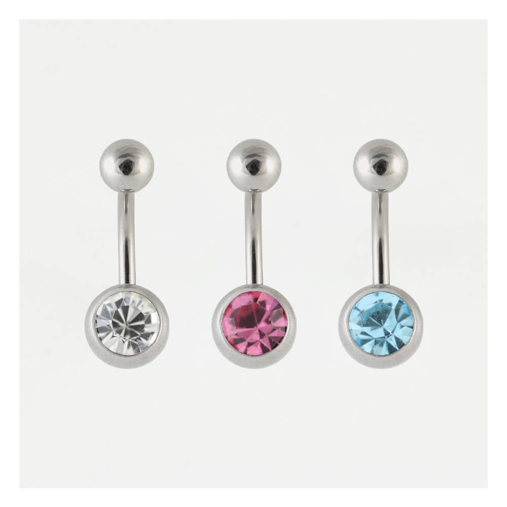 Steel Single Jewelled Belly Bar